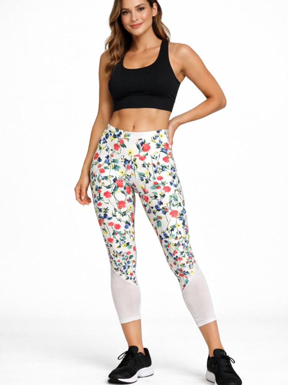 Fabletics Floral Powerhold Leggings- Coral, Blue, Green Women’s size medium